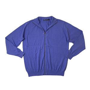 Woolovers Sweater Mens M Medium Hyacinth Cotton Cashmere Full Zip Knit Cardigan